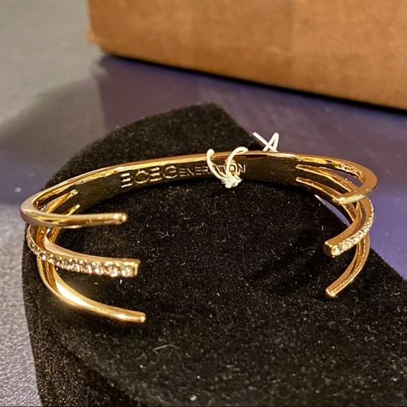 BCBGenerations Gold Tone Cuff Bracelet with Set In Clear Rhinestones - Picture 8 of 10